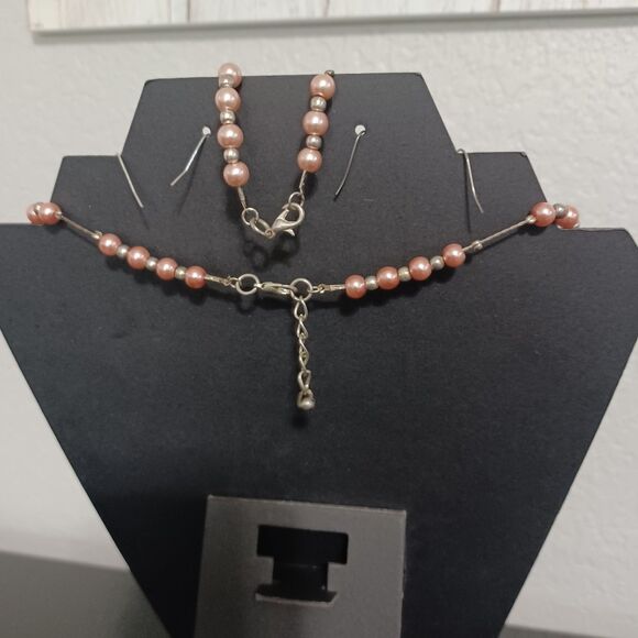 Silver-Toned Turtle & Pink Beaded Jewelry Set, 20" - Picture 2 of 3